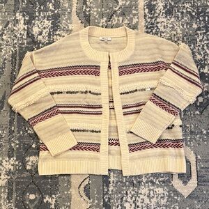 Madewell Cream and Burgundy Striped Cardigan